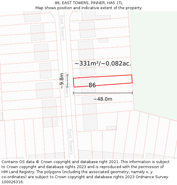 86, EAST TOWERS, PINNER, HA5 1TL: Plot and title map