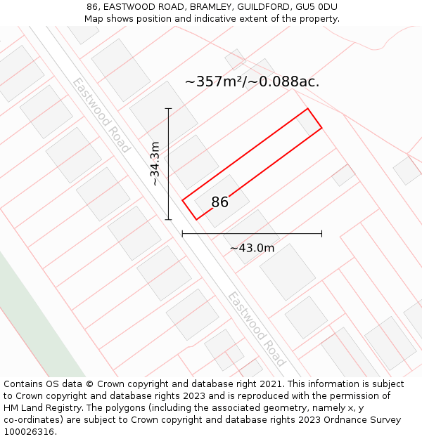 86, EASTWOOD ROAD, BRAMLEY, GUILDFORD, GU5 0DU: Plot and title map