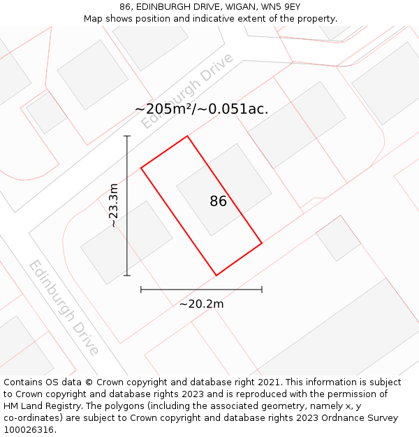 86, EDINBURGH DRIVE, WIGAN, WN5 9EY: Plot and title map