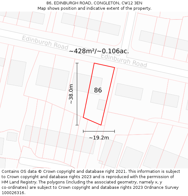 86, EDINBURGH ROAD, CONGLETON, CW12 3EN: Plot and title map