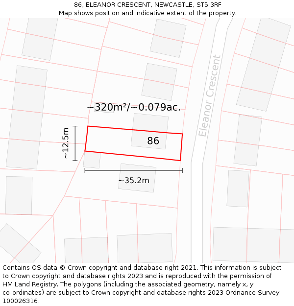 86, ELEANOR CRESCENT, NEWCASTLE, ST5 3RF: Plot and title map