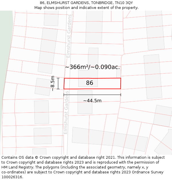 86, ELMSHURST GARDENS, TONBRIDGE, TN10 3QY: Plot and title map