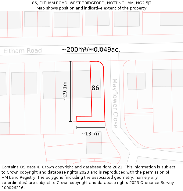 86, ELTHAM ROAD, WEST BRIDGFORD, NOTTINGHAM, NG2 5JT: Plot and title map