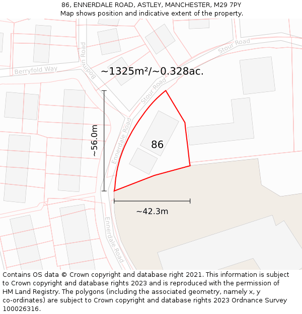 86, ENNERDALE ROAD, ASTLEY, MANCHESTER, M29 7PY: Plot and title map