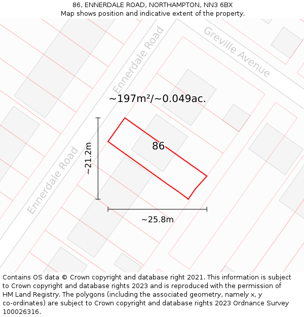 86, ENNERDALE ROAD, NORTHAMPTON, NN3 6BX: Plot and title map