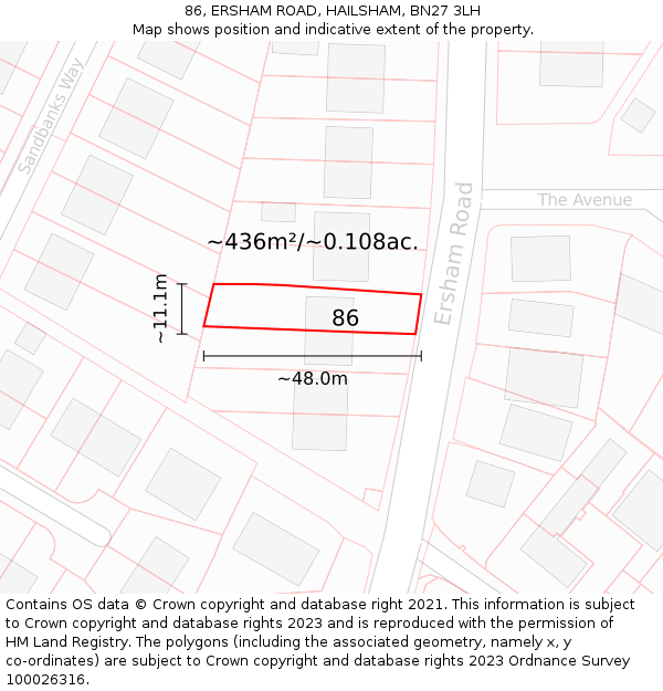 86, ERSHAM ROAD, HAILSHAM, BN27 3LH: Plot and title map