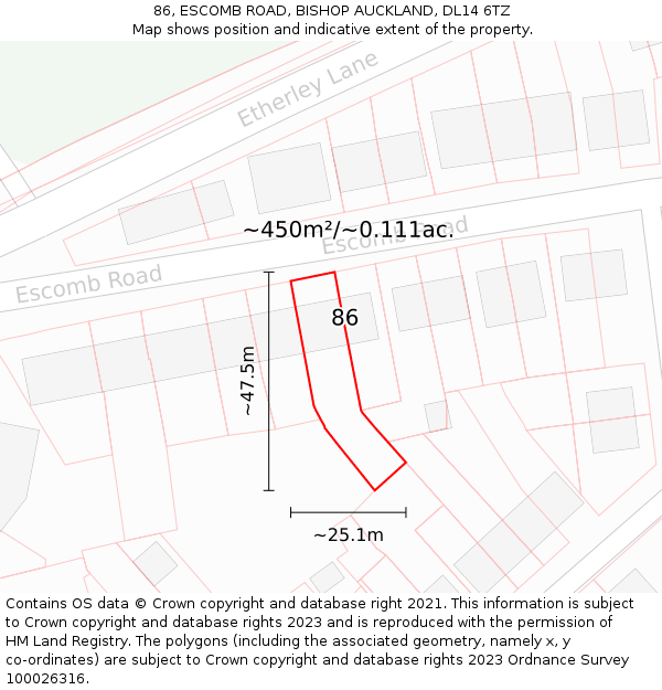 86, ESCOMB ROAD, BISHOP AUCKLAND, DL14 6TZ: Plot and title map