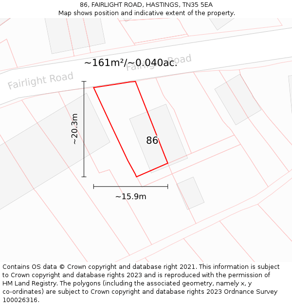 86, FAIRLIGHT ROAD, HASTINGS, TN35 5EA: Plot and title map