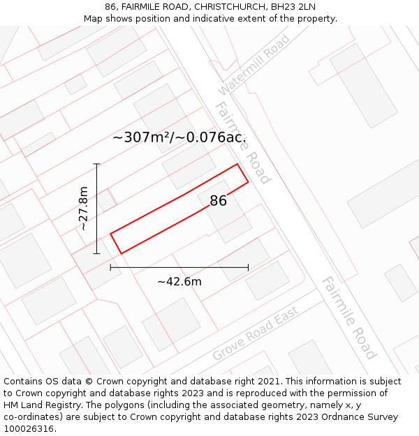 86, FAIRMILE ROAD, CHRISTCHURCH, BH23 2LN: Plot and title map