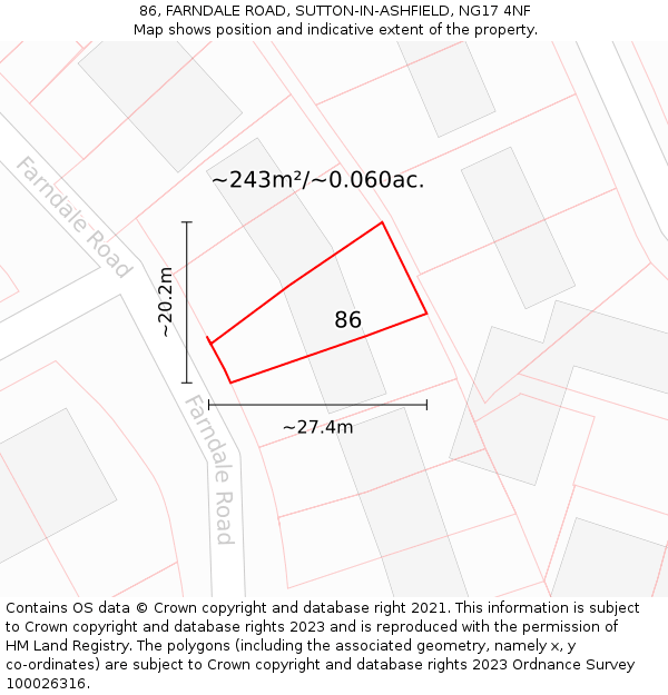 86, FARNDALE ROAD, SUTTON-IN-ASHFIELD, NG17 4NF: Plot and title map