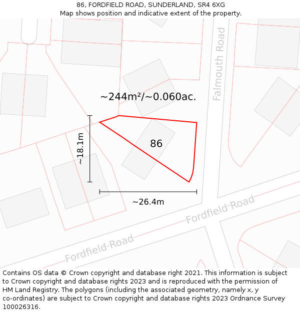 86, FORDFIELD ROAD, SUNDERLAND, SR4 6XG: Plot and title map