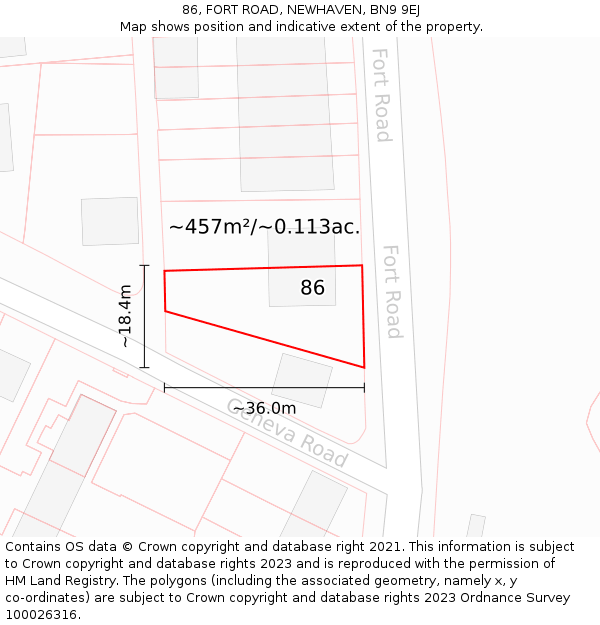 86, FORT ROAD, NEWHAVEN, BN9 9EJ: Plot and title map