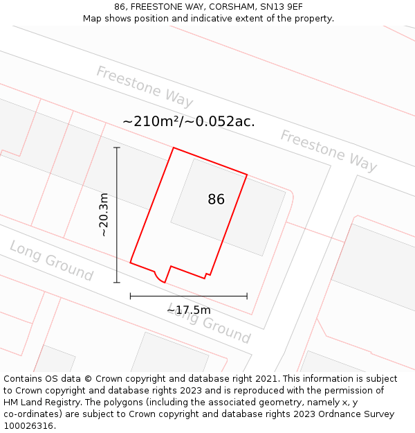 86, FREESTONE WAY, CORSHAM, SN13 9EF: Plot and title map