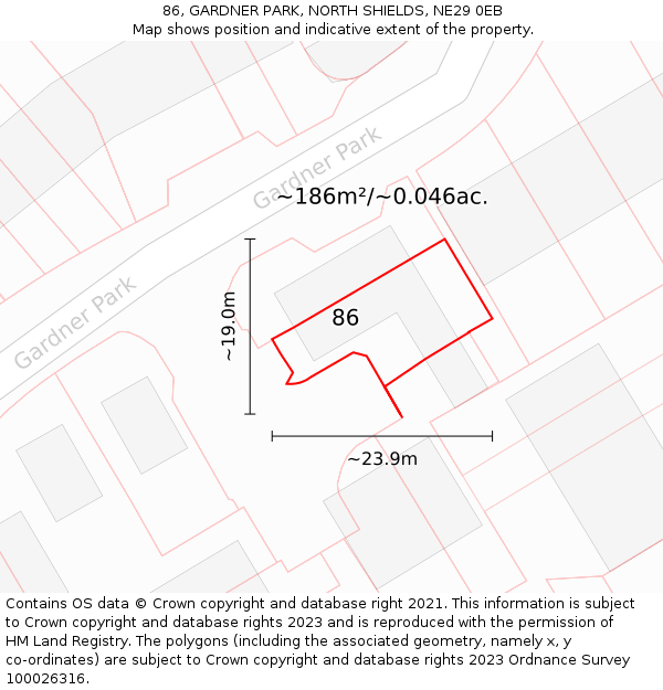 86, GARDNER PARK, NORTH SHIELDS, NE29 0EB: Plot and title map