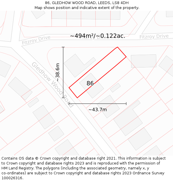 86, GLEDHOW WOOD ROAD, LEEDS, LS8 4DH: Plot and title map