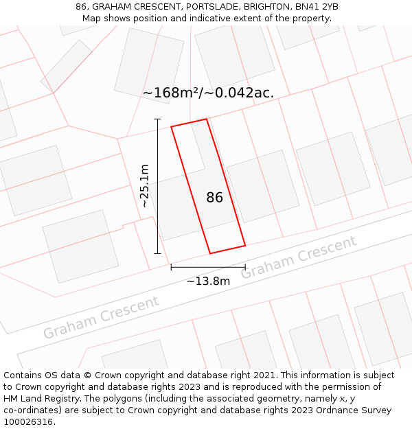 86, GRAHAM CRESCENT, PORTSLADE, BRIGHTON, BN41 2YB: Plot and title map