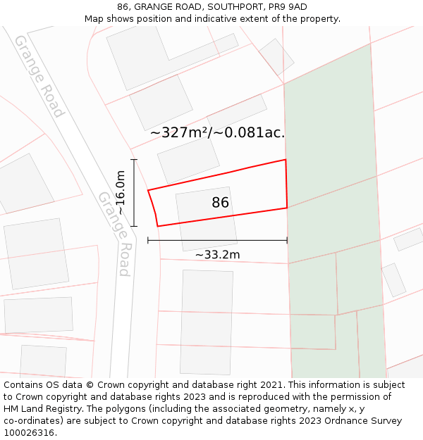 86, GRANGE ROAD, SOUTHPORT, PR9 9AD: Plot and title map