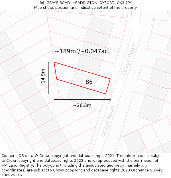 86, GRAYS ROAD, HEADINGTON, OXFORD, OX3 7PY: Plot and title map