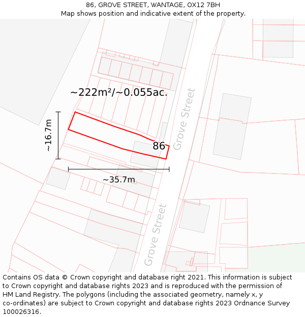 86, GROVE STREET, WANTAGE, OX12 7BH: Plot and title map