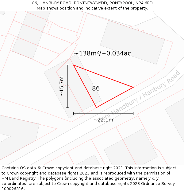 86, HANBURY ROAD, PONTNEWYNYDD, PONTYPOOL, NP4 6PD: Plot and title map