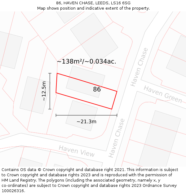 86, HAVEN CHASE, LEEDS, LS16 6SG: Plot and title map