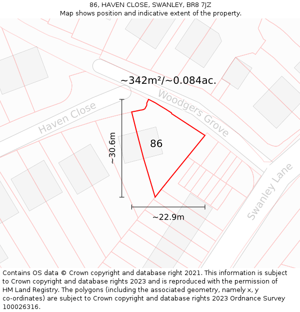 86, HAVEN CLOSE, SWANLEY, BR8 7JZ: Plot and title map