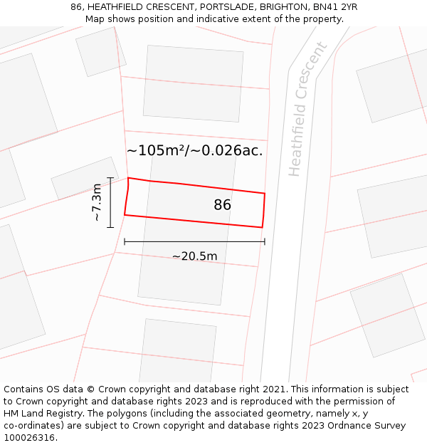 86, HEATHFIELD CRESCENT, PORTSLADE, BRIGHTON, BN41 2YR: Plot and title map