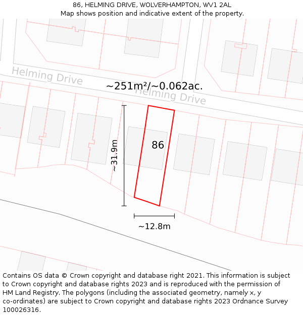 86, HELMING DRIVE, WOLVERHAMPTON, WV1 2AL: Plot and title map