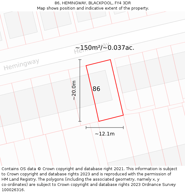 86, HEMINGWAY, BLACKPOOL, FY4 3DR: Plot and title map