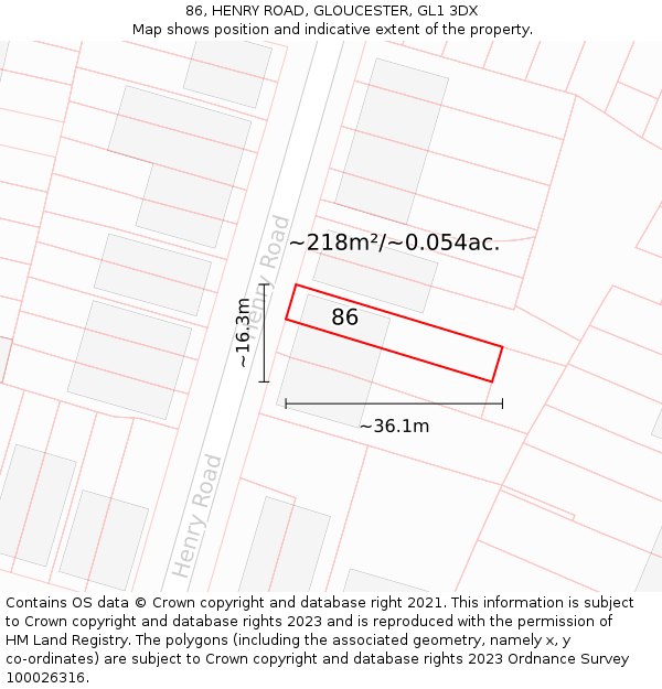86, HENRY ROAD, GLOUCESTER, GL1 3DX: Plot and title map