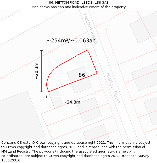 86, HETTON ROAD, LEEDS, LS8 3AE: Plot and title map