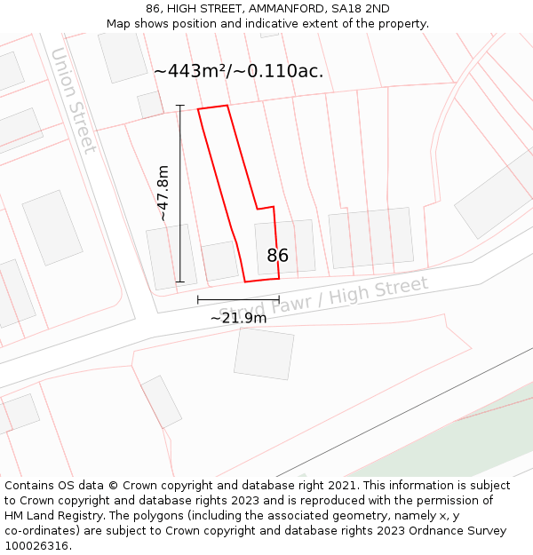 86, HIGH STREET, AMMANFORD, SA18 2ND: Plot and title map