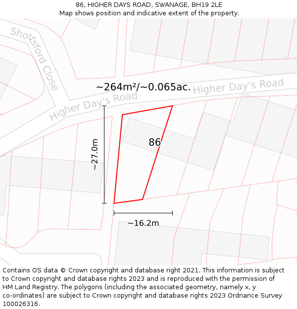 86, HIGHER DAYS ROAD, SWANAGE, BH19 2LE: Plot and title map