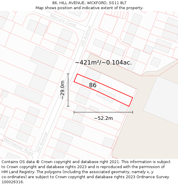 86, HILL AVENUE, WICKFORD, SS11 8LT: Plot and title map