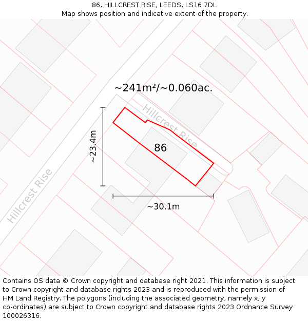 86, HILLCREST RISE, LEEDS, LS16 7DL: Plot and title map