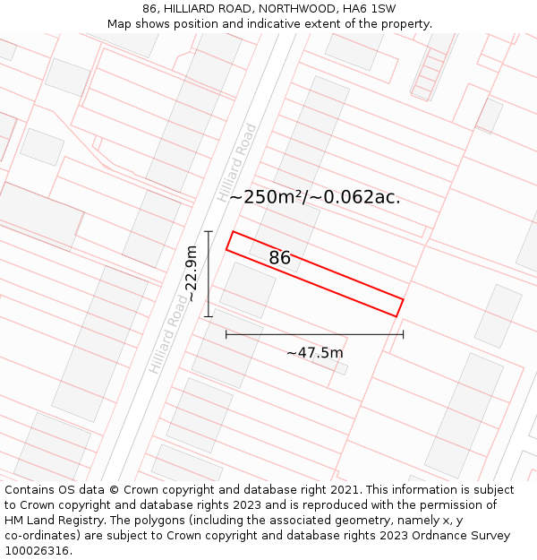86, HILLIARD ROAD, NORTHWOOD, HA6 1SW: Plot and title map