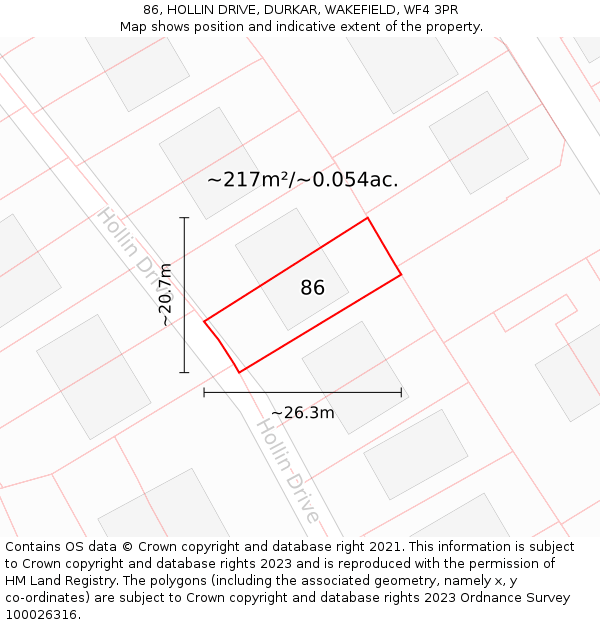 86, HOLLIN DRIVE, DURKAR, WAKEFIELD, WF4 3PR: Plot and title map