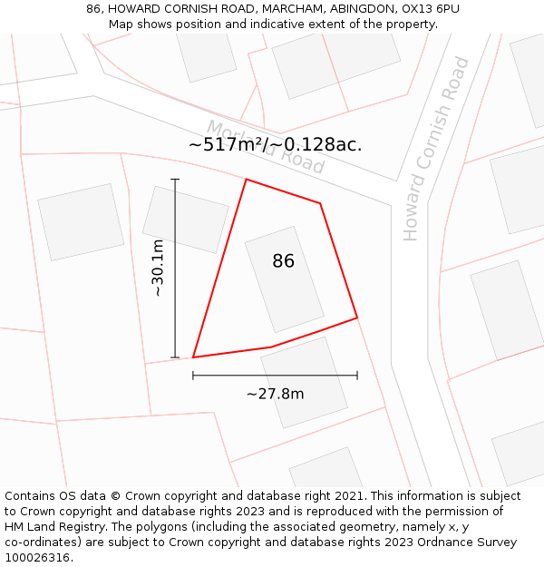 86, HOWARD CORNISH ROAD, MARCHAM, ABINGDON, OX13 6PU: Plot and title map