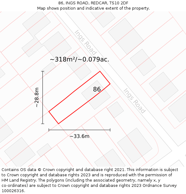 86, INGS ROAD, REDCAR, TS10 2DF: Plot and title map