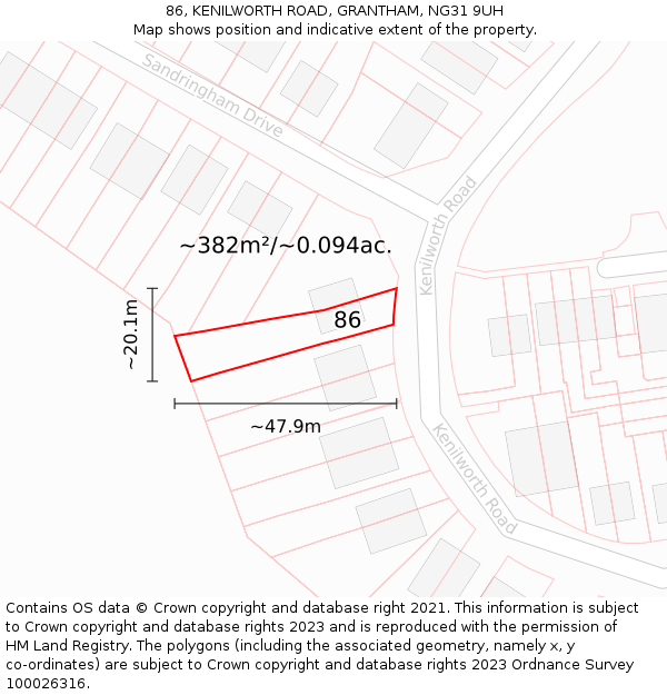 86, KENILWORTH ROAD, GRANTHAM, NG31 9UH: Plot and title map