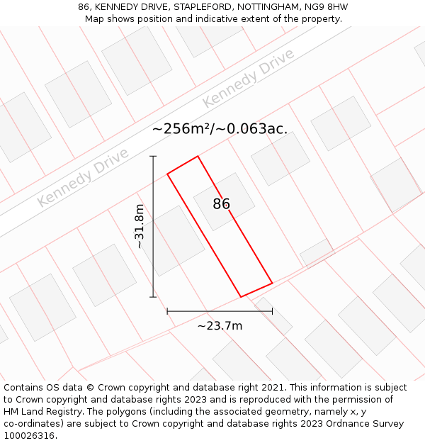 86, KENNEDY DRIVE, STAPLEFORD, NOTTINGHAM, NG9 8HW: Plot and title map