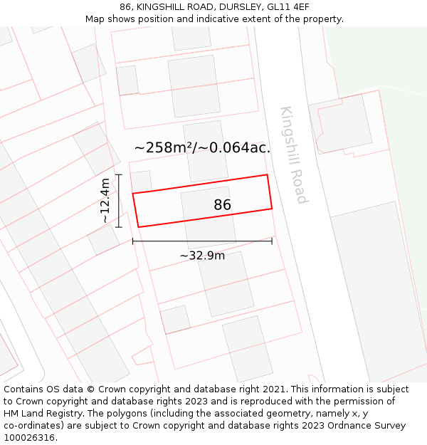 86, KINGSHILL ROAD, DURSLEY, GL11 4EF: Plot and title map