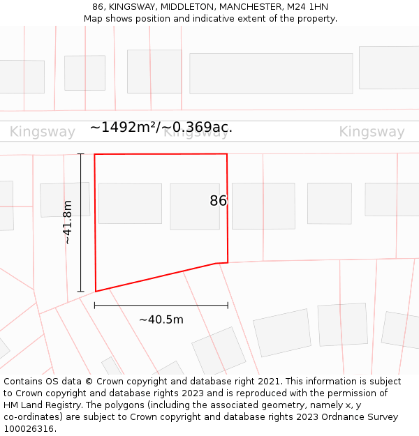 86, KINGSWAY, MIDDLETON, MANCHESTER, M24 1HN: Plot and title map