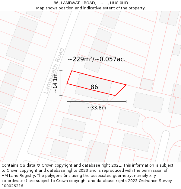 86, LAMBWATH ROAD, HULL, HU8 0HB: Plot and title map