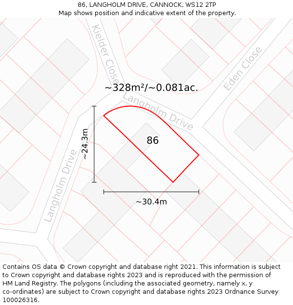 86, LANGHOLM DRIVE, CANNOCK, WS12 2TP: Plot and title map