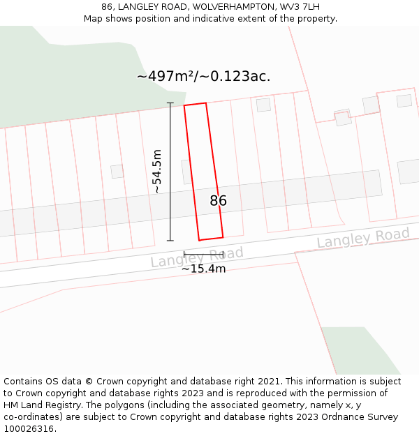 86, LANGLEY ROAD, WOLVERHAMPTON, WV3 7LH: Plot and title map