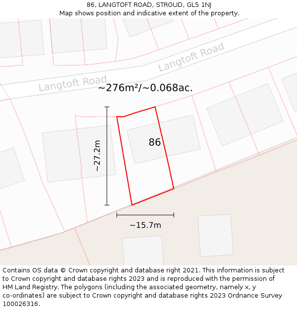 86, LANGTOFT ROAD, STROUD, GL5 1NJ: Plot and title map