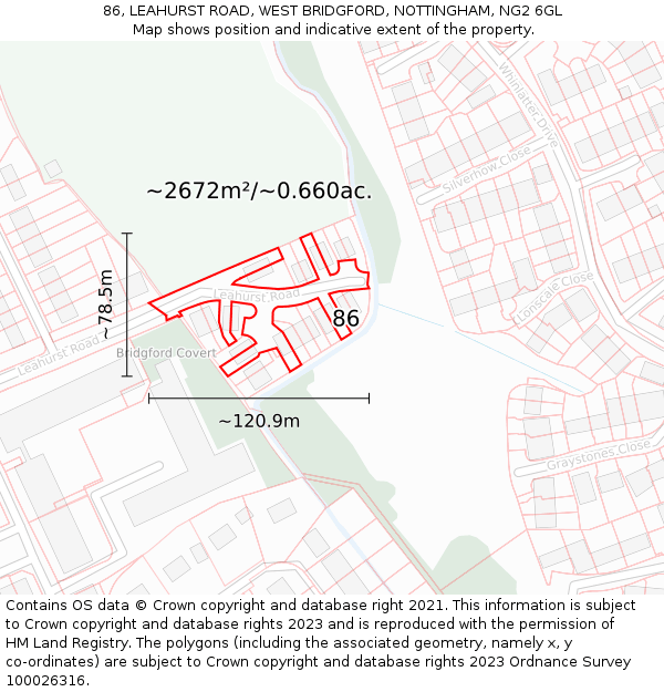 86, LEAHURST ROAD, WEST BRIDGFORD, NOTTINGHAM, NG2 6GL: Plot and title map