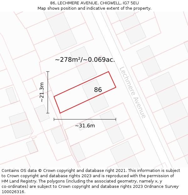 86, LECHMERE AVENUE, CHIGWELL, IG7 5EU: Plot and title map