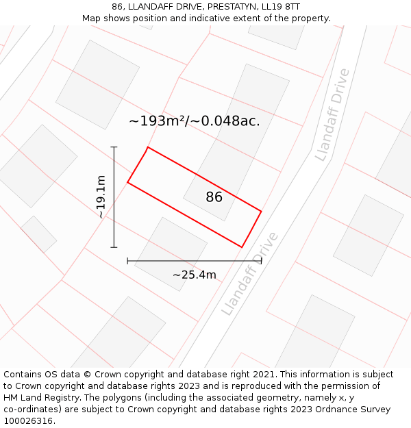 86, LLANDAFF DRIVE, PRESTATYN, LL19 8TT: Plot and title map